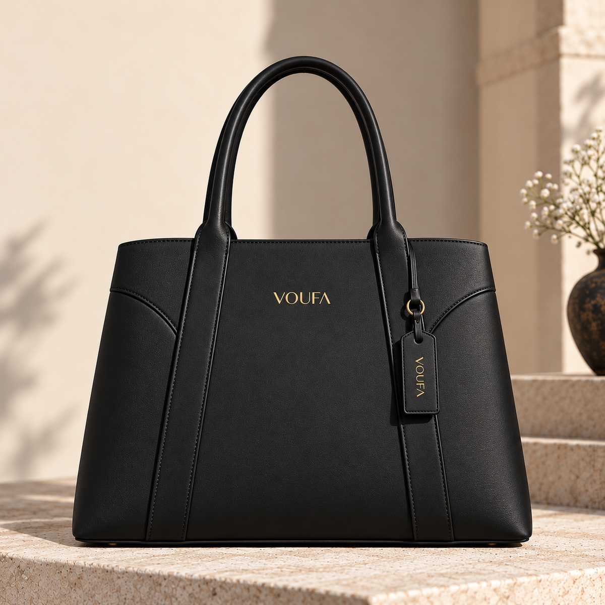 VOUFA Arch Structured Tote Bag – Noir Black