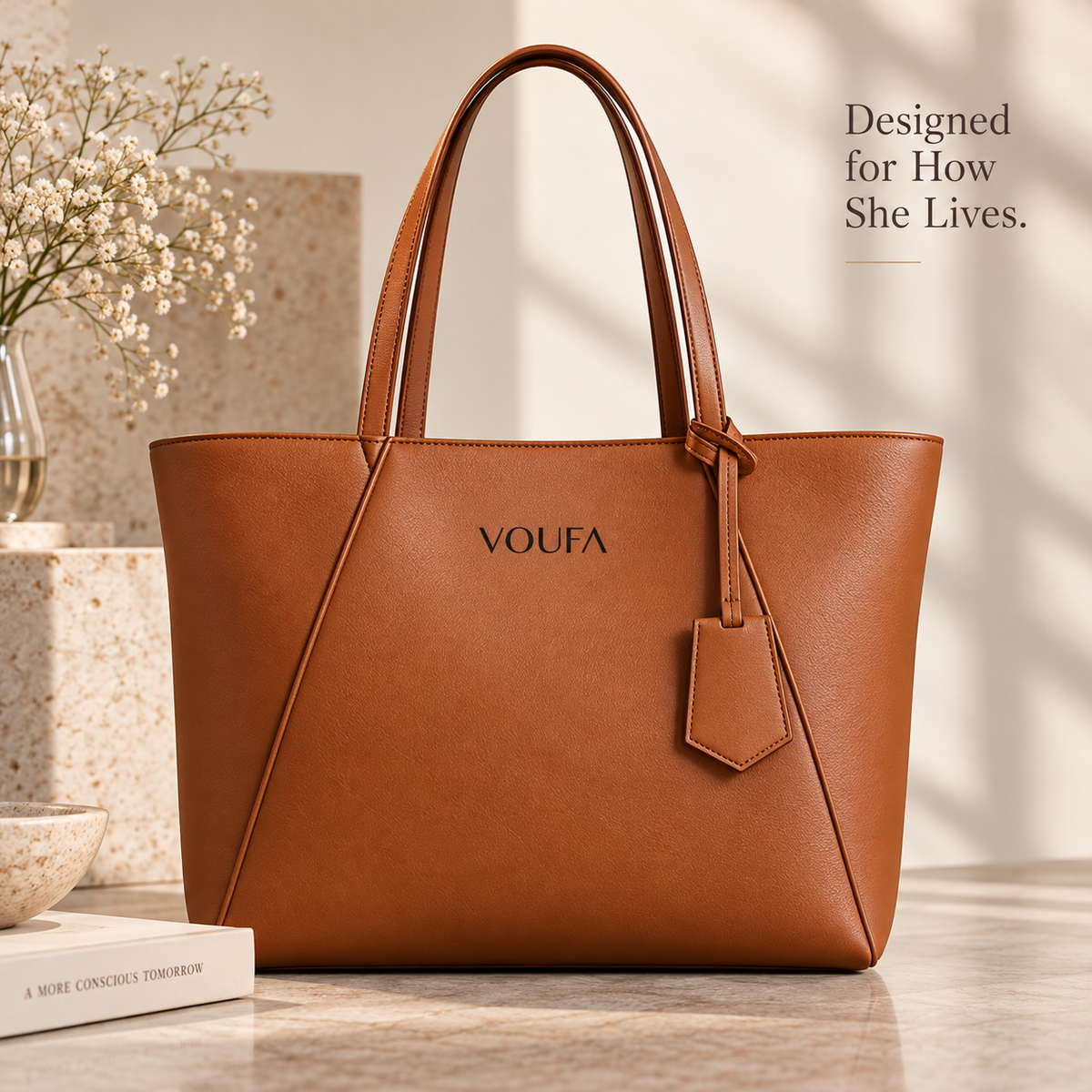 VOUFA Essenza Tote Bag – Cognac Tan