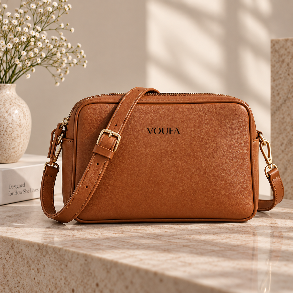 VOUFA Aura Crossbody - Cognac Tan